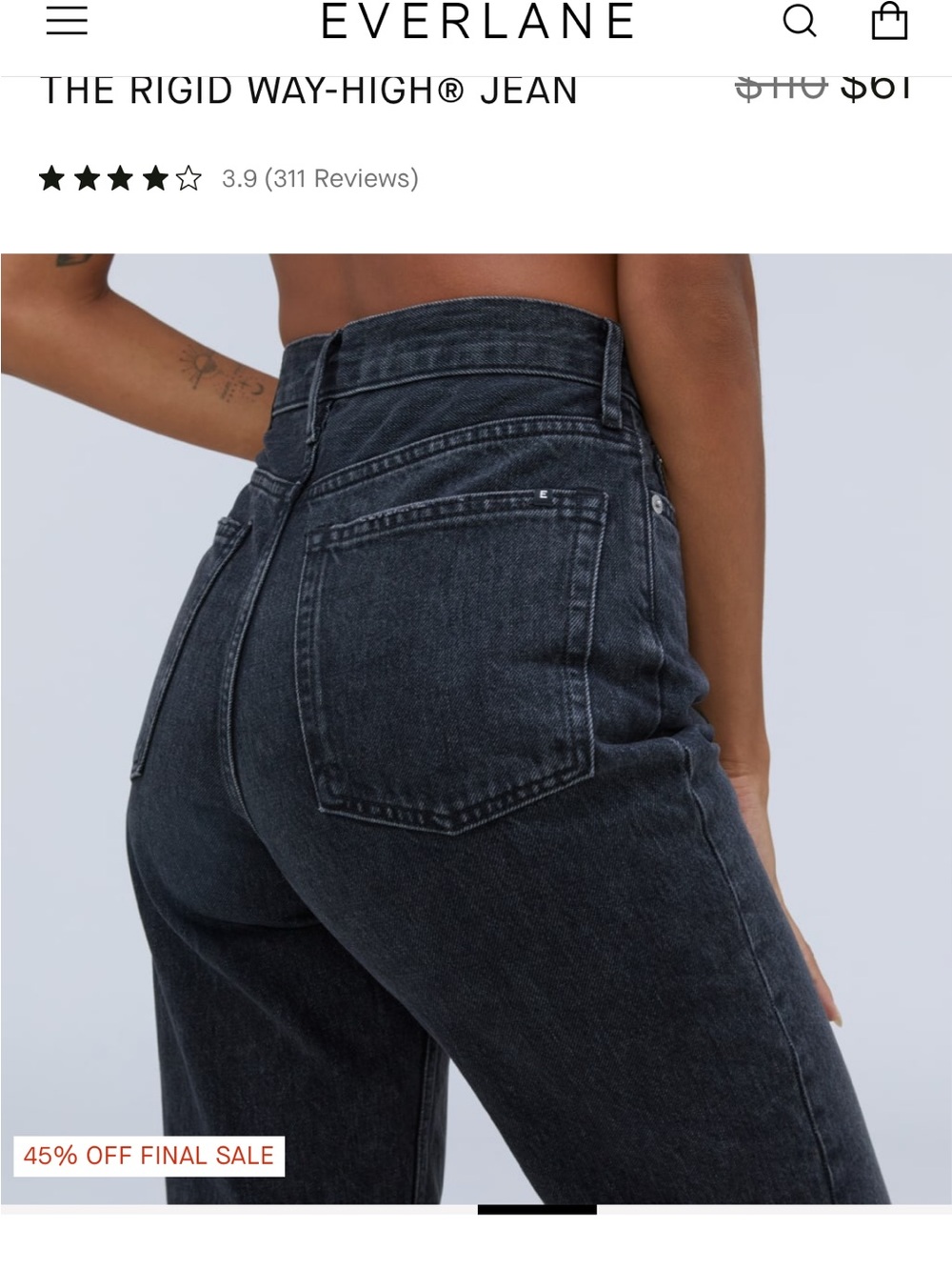 Everlane Rigid Way-High Jean (29.5" Long) Worn-In Black
